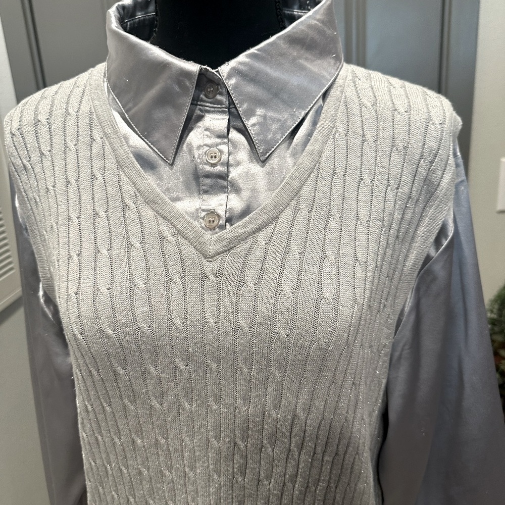 Silver Solid Button Front Drop Shoulder Shirt, - image 3